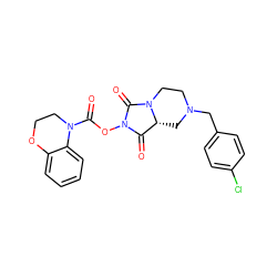 O=C1[C@H]2CN(Cc3ccc(Cl)cc3)CCN2C(=O)N1OC(=O)N1CCOc2ccccc21 ZINC001848350701