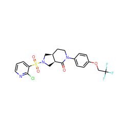 O=C1[C@H]2CN(S(=O)(=O)c3cccnc3Cl)C[C@H]2CCN1c1ccc(OCC(F)(F)F)cc1 ZINC000096169511