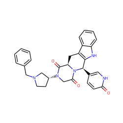 O=C1[C@H]2Cc3c([nH]c4ccccc34)[C@@H](c3ccc(=O)[nH]c3)N2C(=O)CN1[C@@H]1CCN(Cc2ccccc2)C1 ZINC000029220332