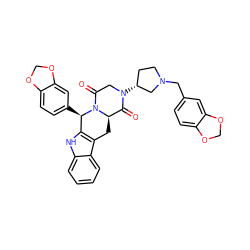 O=C1[C@H]2Cc3c([nH]c4ccccc34)[C@@H](c3ccc4c(c3)OCO4)N2C(=O)CN1[C@@H]1CCN(Cc2ccc3c(c2)OCO3)C1 ZINC000084635504