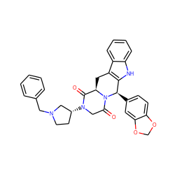 O=C1[C@H]2Cc3c([nH]c4ccccc34)[C@@H](c3ccc4c(c3)OCO4)N2C(=O)CN1[C@@H]1CCN(Cc2ccccc2)C1 ZINC000029223058