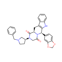 O=C1[C@H]2Cc3c([nH]c4ccccc34)[C@@H](c3ccc4c(c3)OCO4)N2C(=O)CN1[C@H]1CCN(Cc2ccccc2)C1 ZINC000029221050