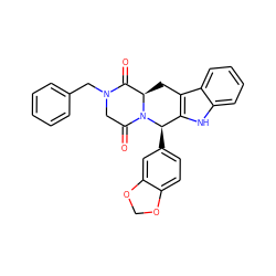 O=C1[C@H]2Cc3c([nH]c4ccccc34)[C@@H](c3ccc4c(c3)OCO4)N2C(=O)CN1Cc1ccccc1 ZINC000013528028