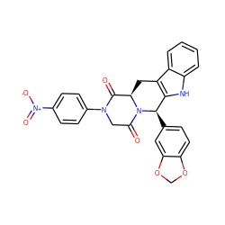 O=C1[C@H]2Cc3c([nH]c4ccccc34)[C@@H](c3ccc4c(c3)OCO4)N2C(=O)CN1c1ccc([N+](=O)[O-])cc1 ZINC000028885281