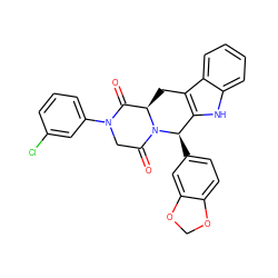 O=C1[C@H]2Cc3c([nH]c4ccccc34)[C@@H](c3ccc4c(c3)OCO4)N2C(=O)CN1c1cccc(Cl)c1 ZINC000028885153