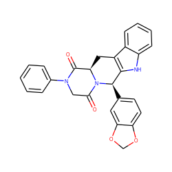 O=C1[C@H]2Cc3c([nH]c4ccccc34)[C@@H](c3ccc4c(c3)OCO4)N2C(=O)CN1c1ccccc1 ZINC000028885109