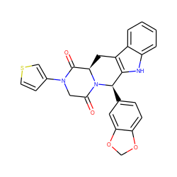 O=C1[C@H]2Cc3c([nH]c4ccccc34)[C@@H](c3ccc4c(c3)OCO4)N2C(=O)CN1c1ccsc1 ZINC000028885167