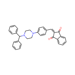 O=C1C(=Cc2ccc(N3CCN(C(c4ccccc4)c4ccccc4)CC3)cc2)C(=O)c2ccccc21 ZINC000653882897