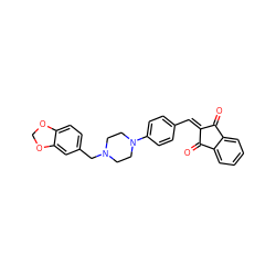 O=C1C(=Cc2ccc(N3CCN(Cc4ccc5c(c4)OCO5)CC3)cc2)C(=O)c2ccccc21 ZINC000653882880