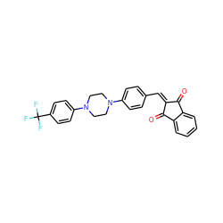 O=C1C(=Cc2ccc(N3CCN(c4ccc(C(F)(F)F)cc4)CC3)cc2)C(=O)c2ccccc21 ZINC000653880657