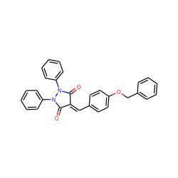 O=C1C(=Cc2ccc(OCc3ccccc3)cc2)C(=O)N(c2ccccc2)N1c1ccccc1 ZINC000040937214