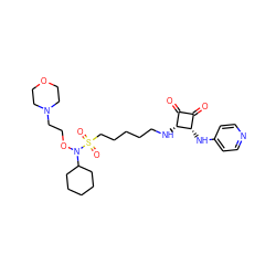 O=C1C(=O)[C@H](Nc2ccncc2)[C@@H]1NCCCCCS(=O)(=O)N(OCCN1CCOCC1)C1CCCCC1 ZINC000103246117