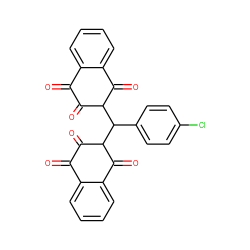 O=C1C(=O)C(C(c2ccc(Cl)cc2)C2C(=O)C(=O)c3ccccc3C2=O)C(=O)c2ccccc21 ZINC000001707218