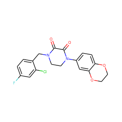 O=C1C(=O)N(c2ccc3c(c2)OCCO3)CCN1Cc1ccc(F)cc1Cl ZINC000095565188