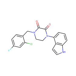 O=C1C(=O)N(c2cccc3[nH]ccc23)CCN1Cc1ccc(F)cc1Cl ZINC000095565222