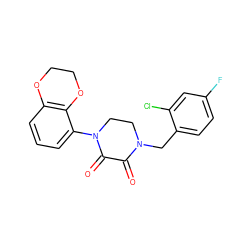 O=C1C(=O)N(c2cccc3c2OCCO3)CCN1Cc1ccc(F)cc1Cl ZINC000095565187