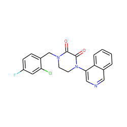 O=C1C(=O)N(c2cncc3ccccc23)CCN1Cc1ccc(F)cc1Cl ZINC000095565592