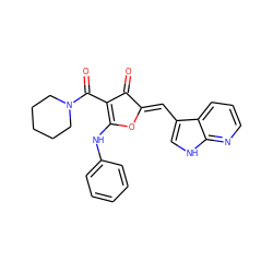 O=C1C(C(=O)N2CCCCC2)=C(Nc2ccccc2)O/C1=C\c1c[nH]c2ncccc12 ZINC001772576930