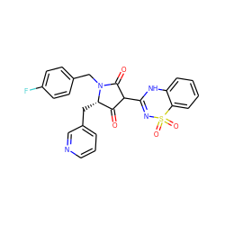 O=C1C(C2=NS(=O)(=O)c3ccccc3N2)C(=O)N(Cc2ccc(F)cc2)[C@H]1Cc1cccnc1 ZINC000036350377