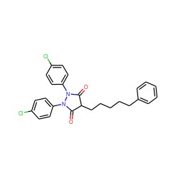 O=C1C(CCCCCc2ccccc2)C(=O)N(c2ccc(Cl)cc2)N1c1ccc(Cl)cc1 ZINC000028472114