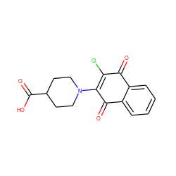 O=C1C(Cl)=C(N2CCC(C(=O)O)CC2)C(=O)c2ccccc21 ZINC000000549878