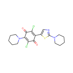 O=C1C(Cl)=C(N2CCCCC2)C(=O)C(Cl)=C1c1cnc(N2CCCCC2)s1 ZINC000000658531