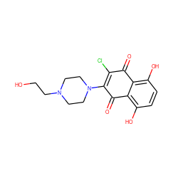 O=C1C(Cl)=C(N2CCN(CCO)CC2)C(=O)c2c(O)ccc(O)c21 ZINC000031853142