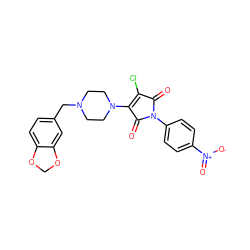 O=C1C(Cl)=C(N2CCN(Cc3ccc4c(c3)OCO4)CC2)C(=O)N1c1ccc([N+](=O)[O-])cc1 ZINC000064480307