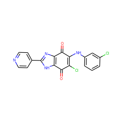 O=C1C(Nc2cccc(Cl)c2)=C(Cl)C(=O)c2[nH]c(-c3ccncc3)nc21 ZINC000040847905