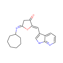 O=C1C/C(=N/C2CCCCCC2)O/C1=C\c1c[nH]c2ncccc12 ZINC000261091163