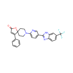 O=C1C=C(c2ccccc2)C2(CCN(c3ccc(-c4nc5ccc(C(F)(F)F)cc5[nH]4)cn3)CC2)O1 ZINC001772639418