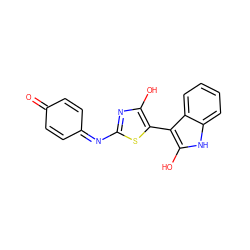 O=C1C=CC(=Nc2nc(O)c(-c3c(O)[nH]c4ccccc34)s2)C=C1 ZINC000005093430