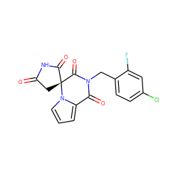 O=C1C[C@@]2(C(=O)N1)C(=O)N(Cc1ccc(Cl)cc1F)C(=O)c1cccn12 ZINC000000606115