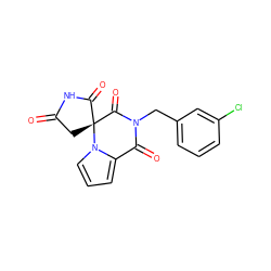 O=C1C[C@@]2(C(=O)N1)C(=O)N(Cc1cccc(Cl)c1)C(=O)c1cccn12 ZINC000013781447