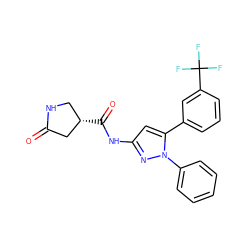 O=C1C[C@@H](C(=O)Nc2cc(-c3cccc(C(F)(F)F)c3)n(-c3ccccc3)n2)CN1 ZINC000169706964