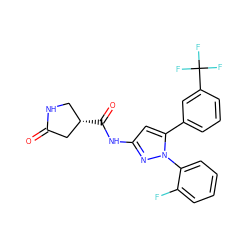 O=C1C[C@@H](C(=O)Nc2cc(-c3cccc(C(F)(F)F)c3)n(-c3ccccc3F)n2)CN1 ZINC000169707163