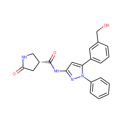 O=C1C[C@@H](C(=O)Nc2cc(-c3cccc(CO)c3)n(-c3ccccc3)n2)CN1 ZINC000169707059