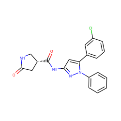 O=C1C[C@@H](C(=O)Nc2cc(-c3cccc(Cl)c3)n(-c3ccccc3)n2)CN1 ZINC000169706979