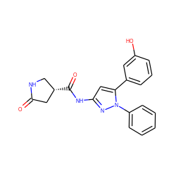 O=C1C[C@@H](C(=O)Nc2cc(-c3cccc(O)c3)n(-c3ccccc3)n2)CN1 ZINC000169707058