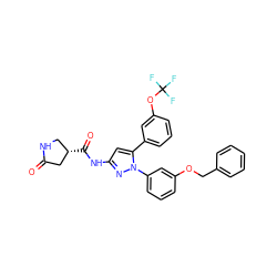 O=C1C[C@@H](C(=O)Nc2cc(-c3cccc(OC(F)(F)F)c3)n(-c3cccc(OCc4ccccc4)c3)n2)CN1 ZINC000169707346