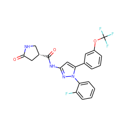 O=C1C[C@@H](C(=O)Nc2cc(-c3cccc(OC(F)(F)F)c3)n(-c3ccccc3F)n2)CN1 ZINC000169707070