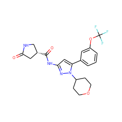 O=C1C[C@@H](C(=O)Nc2cc(-c3cccc(OC(F)(F)F)c3)n(C3CCOCC3)n2)CN1 ZINC000169707127