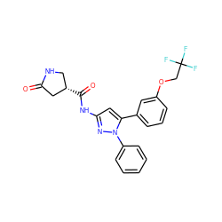 O=C1C[C@@H](C(=O)Nc2cc(-c3cccc(OCC(F)(F)F)c3)n(-c3ccccc3)n2)CN1 ZINC000169707085