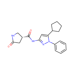 O=C1C[C@@H](C(=O)Nc2cc(C3CCCC3)n(-c3ccccc3)n2)CN1 ZINC000169707008