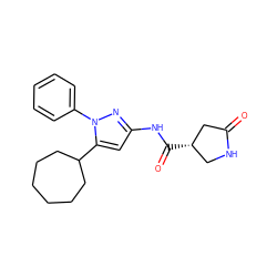 O=C1C[C@@H](C(=O)Nc2cc(C3CCCCCC3)n(-c3ccccc3)n2)CN1 ZINC000169707007