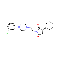 O=C1C[C@@H](C2CCCCC2)C(=O)N1CCN1CCN(c2cccc(Cl)c2)CC1 ZINC000040915787