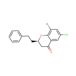 O=C1C[C@@H](CCc2ccccc2)Oc2c(Br)cc(Cl)cc21 ZINC000095557460