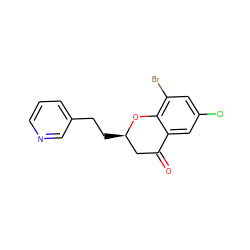 O=C1C[C@@H](CCc2cccnc2)Oc2c(Br)cc(Cl)cc21 ZINC000299841137