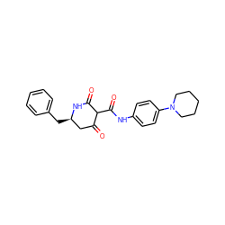 O=C1C[C@@H](Cc2ccccc2)NC(=O)C1C(=O)Nc1ccc(N2CCCCC2)cc1 ZINC000100076059