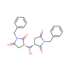 O=C1C[C@@H](N(O)[C@@H]2CC(=O)N(Cc3ccccc3)C2=O)C(=O)N1Cc1ccccc1 ZINC000013115752